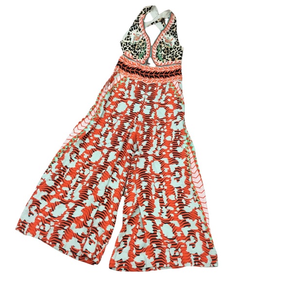 Temperley London Orange Multicolor Abstract Cutout Odyssey Wide Leg Jumpsuit 8 - Picture 3 of 12